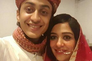 Yasra Rizvi with husband on their wedding day