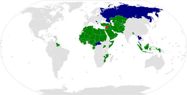 Green = member states, Blue = Observer states, Red = Suspended states