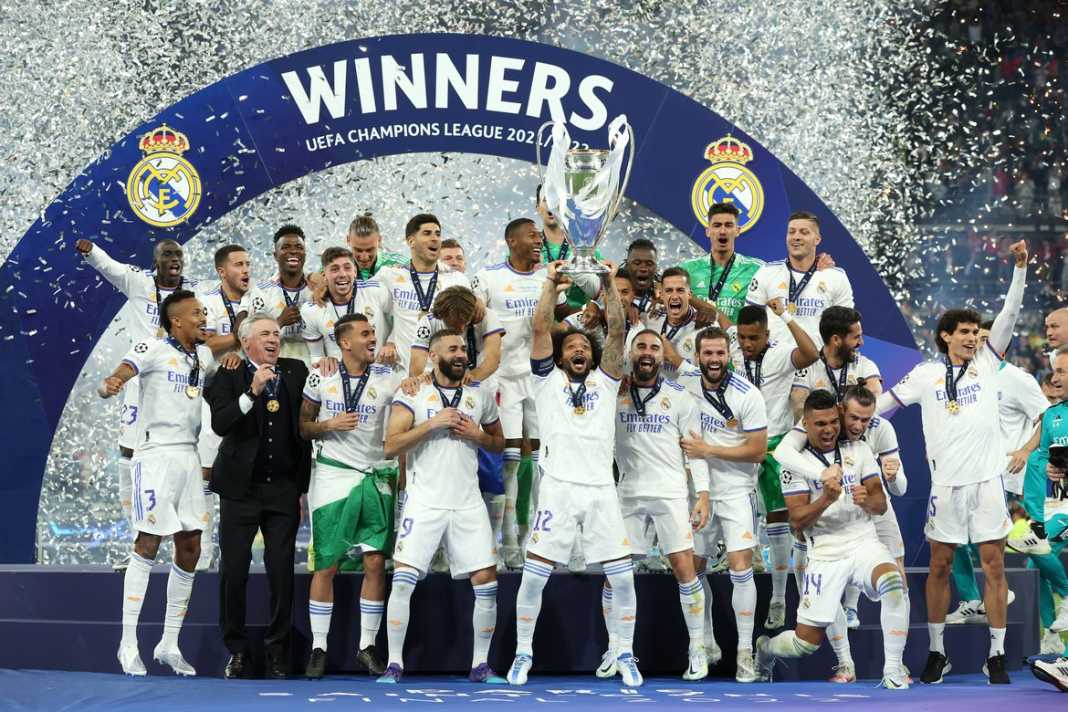 Real Madrid lifting the Champions League trophy