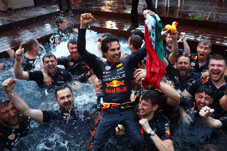 Sergio Perez enjoying after winning Monaco GP