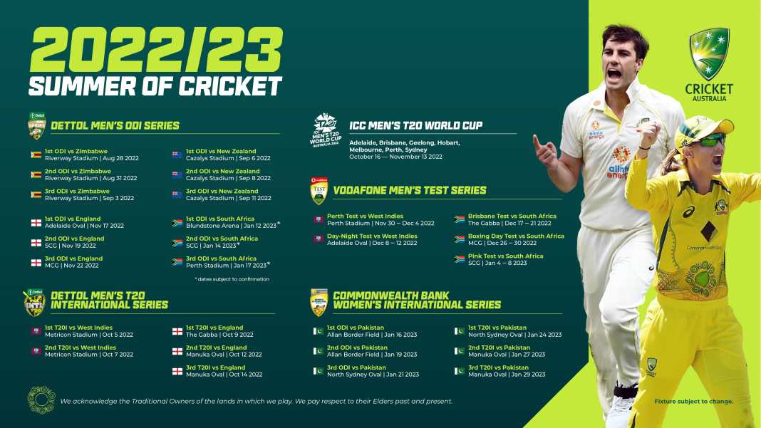 Cricket Australia schedule for the summer