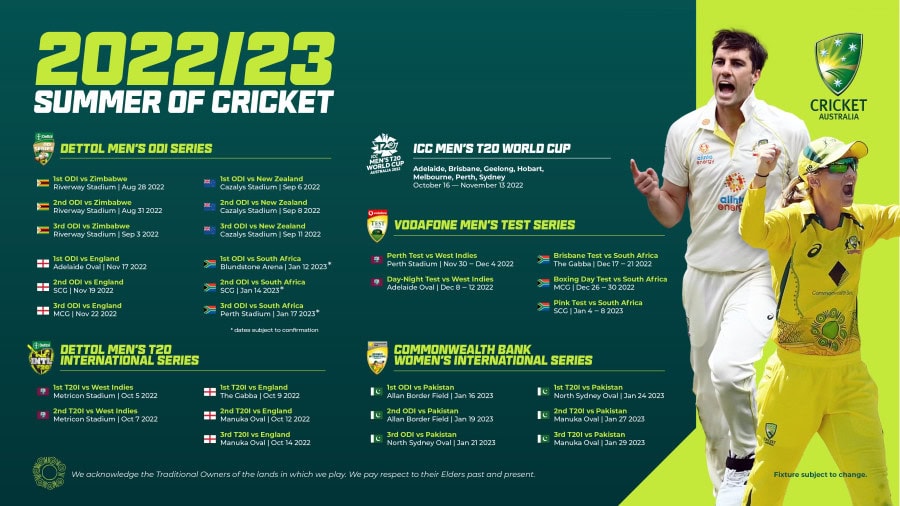 Cricket Australia schedule for the summer