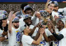 Warriors with the Western Conference Finals trophy