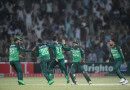 Nawaz celebrates taking a wicket