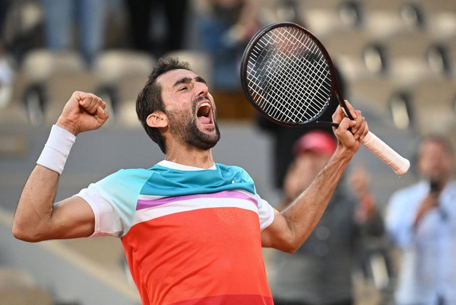 Marin Cilic celebrates after winning