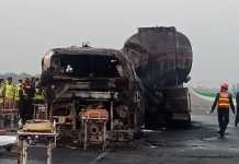 Bus-Oil tanker collision on Multan-Sukkur Motorway