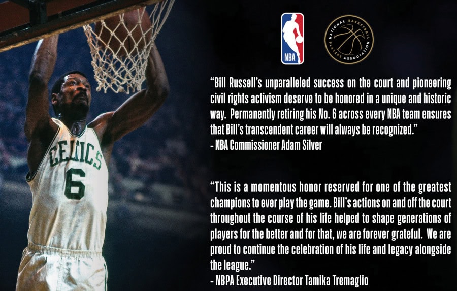 NBA to retire Bill Russell's number leaguewide