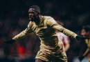 Dembele celebrates after scoring against Atletico Madrid for Barcelona