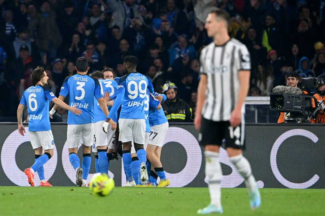 Napoli players celebrating after scoring against Juventus