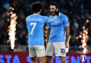 Lazio celebrate scoring against AC Milan