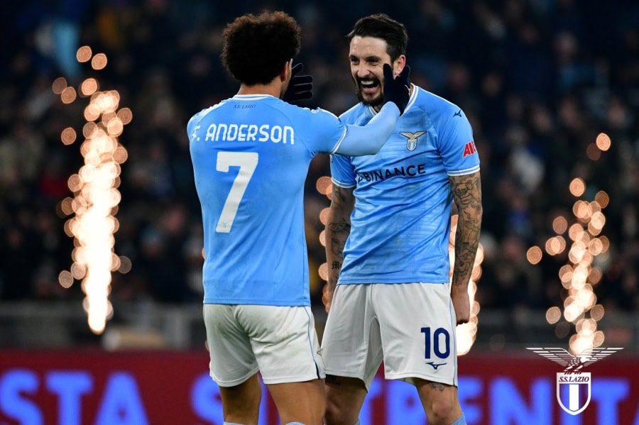 Lazio celebrate scoring against AC Milan