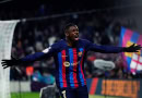 Dembele celebrating scoring for Barcelona against Real Sociedad in copa del rey