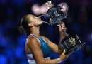 Aryna Sabalenka celebrates after winning the Australian Open