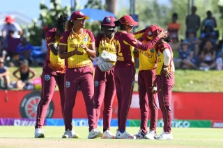 West Indies celebrate a wicket in their match against Pakistan in Womens T20 World Cup