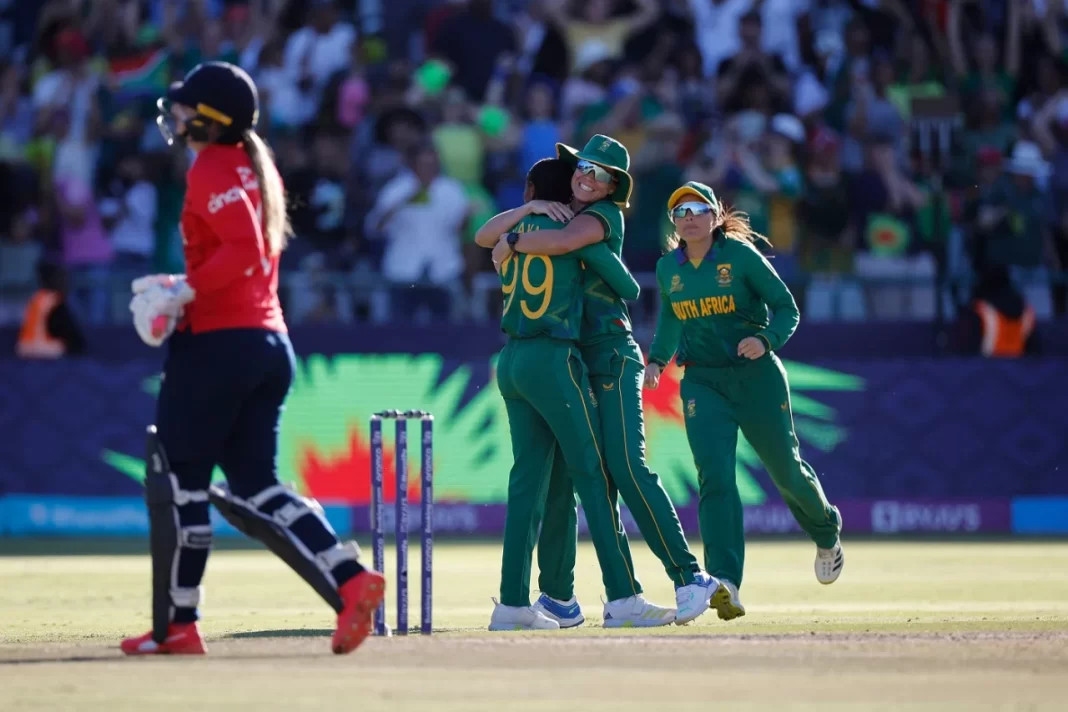 South Africa celebrate beating England in the womens T20 World Cup