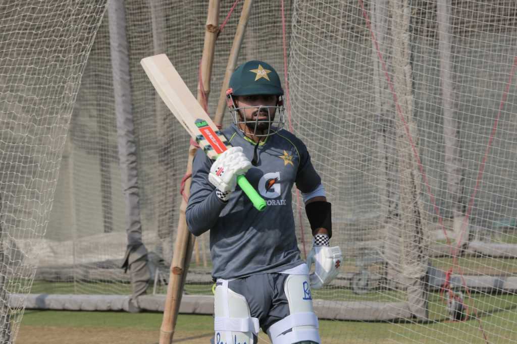 Babar Azam practicing with a Gray-Nicolls bat