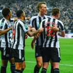 Newcastle United celebrate a goal in the Carbao Cup