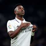 Vinicius jr celebrates scoring for Real Madrid against Valencia