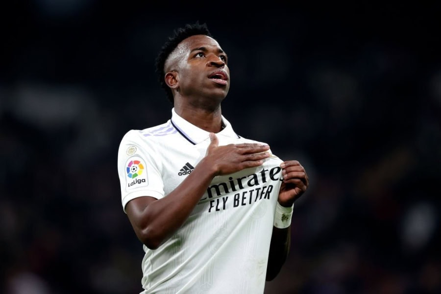 Vinicius jr celebrates scoring for Real Madrid against Valencia