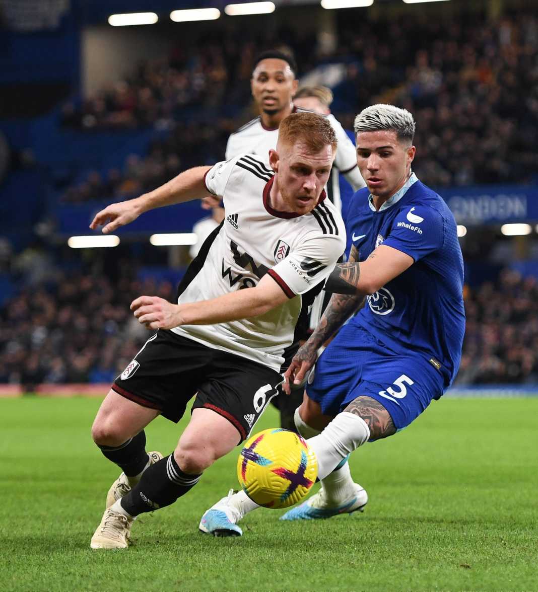 Chelsea and Fulham players battling
