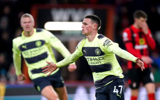 Foden celebrates scoring for Manchester City against Bournemouth