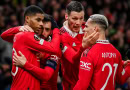 Manchester United celebrate scoring against Real Betis