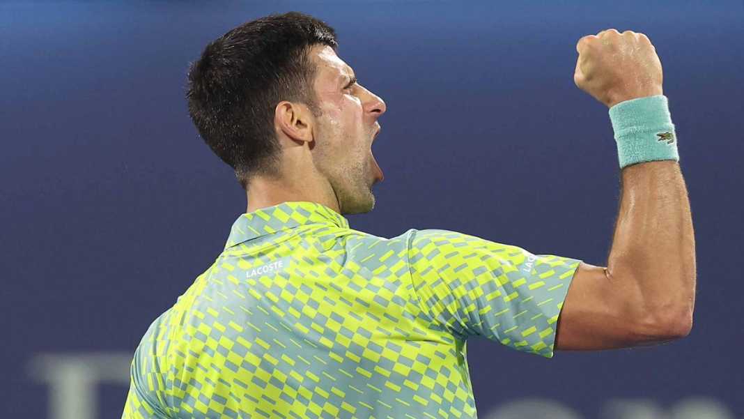 Djokvic celebrates beating Griekspoor in Dubai Open