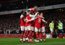 Arsenal celebrate scoring against Everton