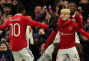 United celebrating their FA Cup win over West Ham