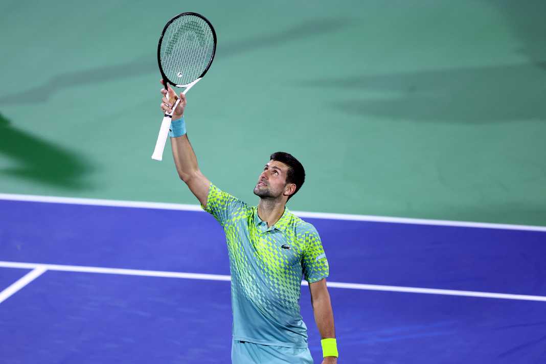 Djokovic celebrating his win over Hurkacz in Dubai Open