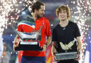 Daniil Medvedev and Andrey Rublev with their Dubai Open titles