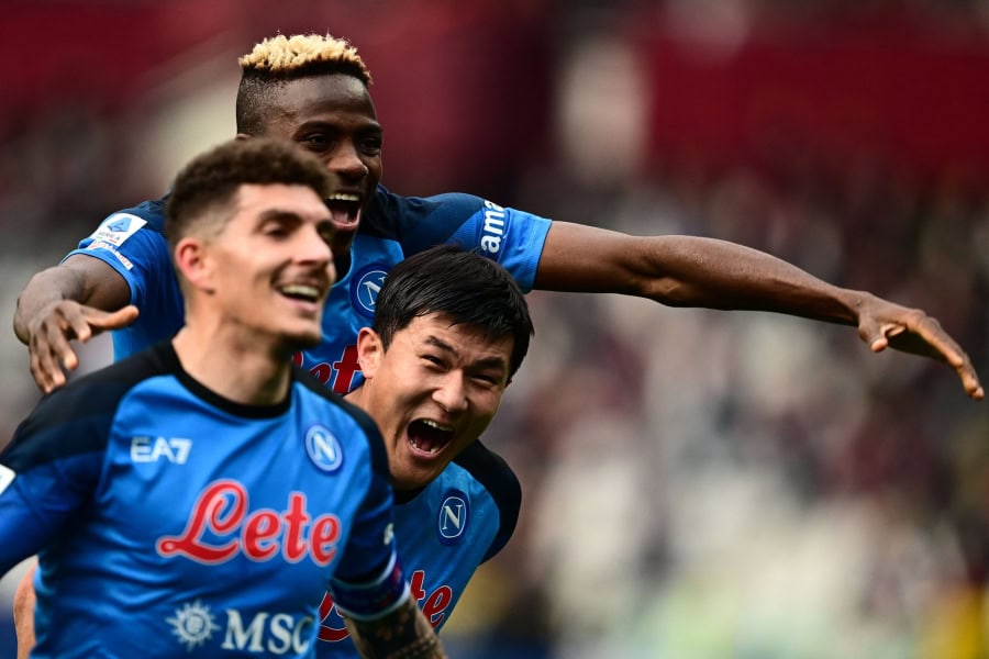 Napoli players celebrating their win over Torino