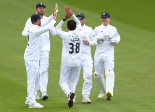 Mohammad Abbas celebrates a wicket during English County Championship round 2