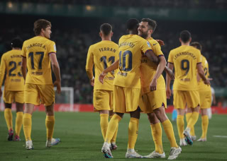 Barcelona celebrate scoring against Elche