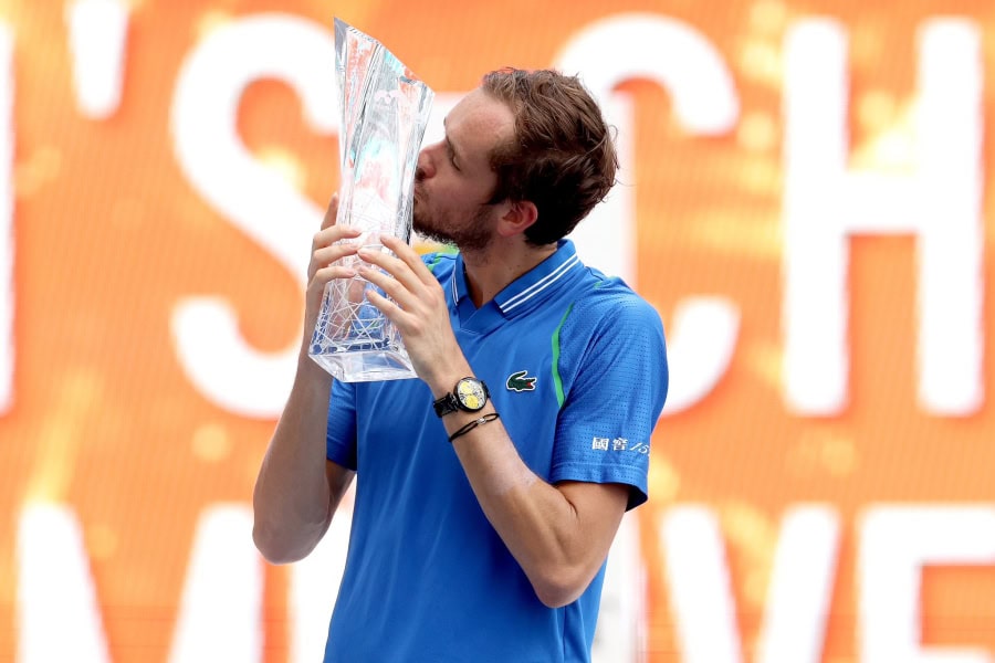 Daniil Medvedev with his Miami Open trophy