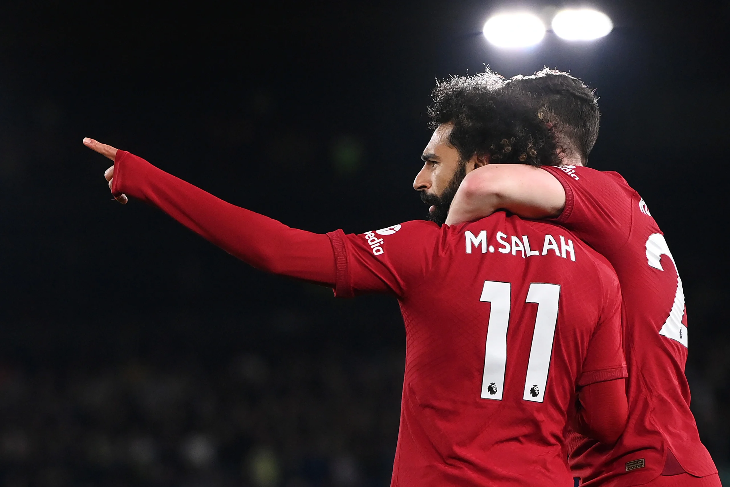 Salah celebrates scoring for Liverpool against Leeds United