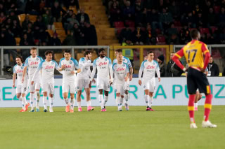 Napoli celebrate scoring against Lecce