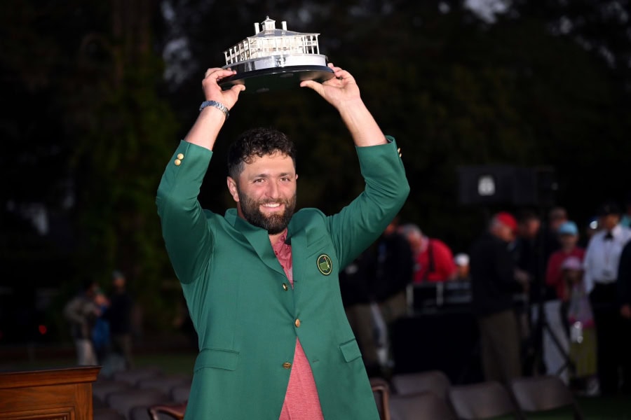 Jon Rahm with the Masters trophy