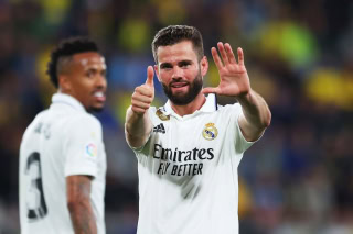 Nacho celebrates scoring for Real Madrid against Cadiz