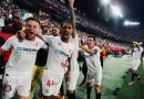 Sevilla celebrate beating Manchester United