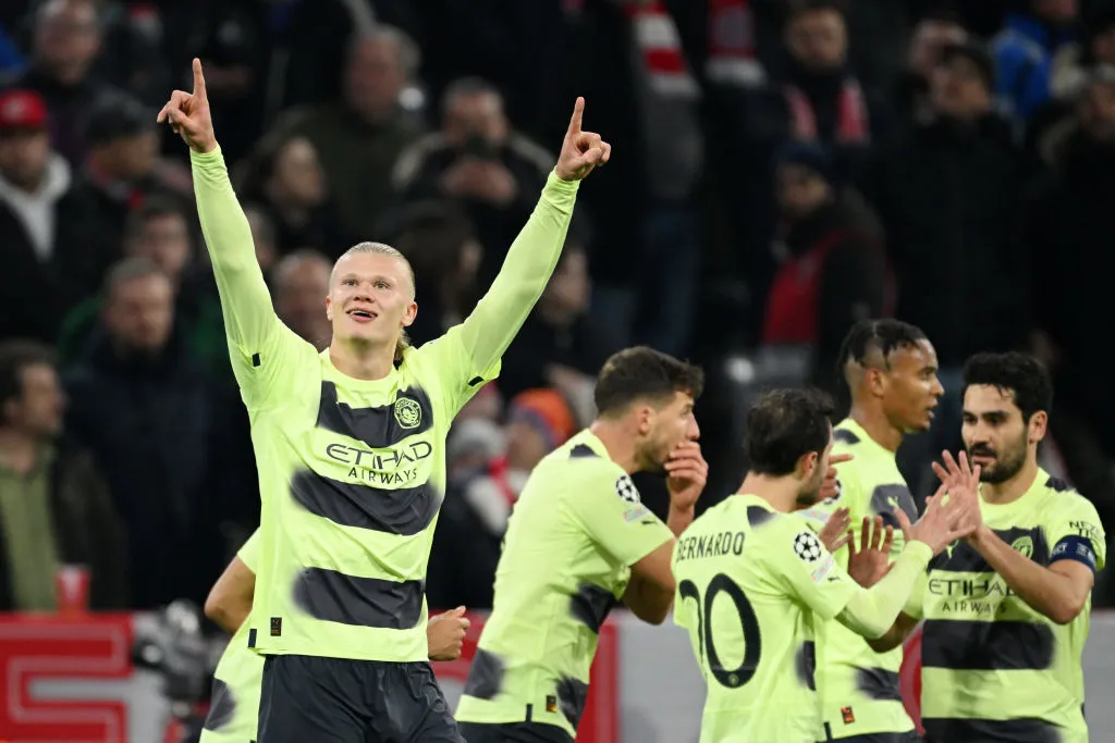 Haaland celebrates scoring for City against Bayern