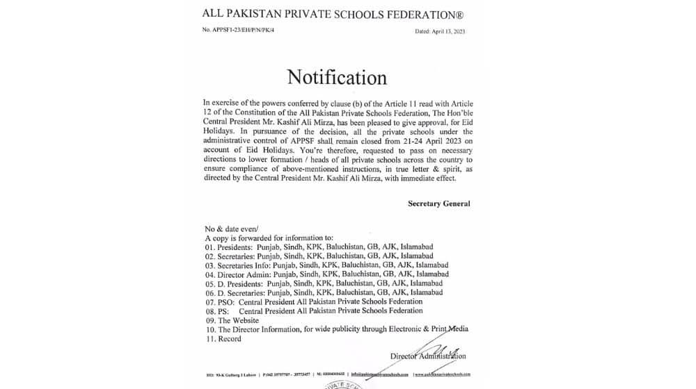 Holidays In Pakistan 2022 Notification