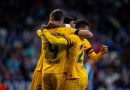 Barcelona celebrate scoring against Espanyol