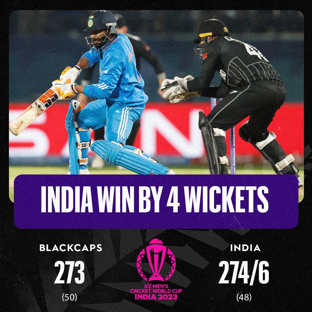 India Beat New Zealand By Four Wickets In World Cup 2023 Match ...