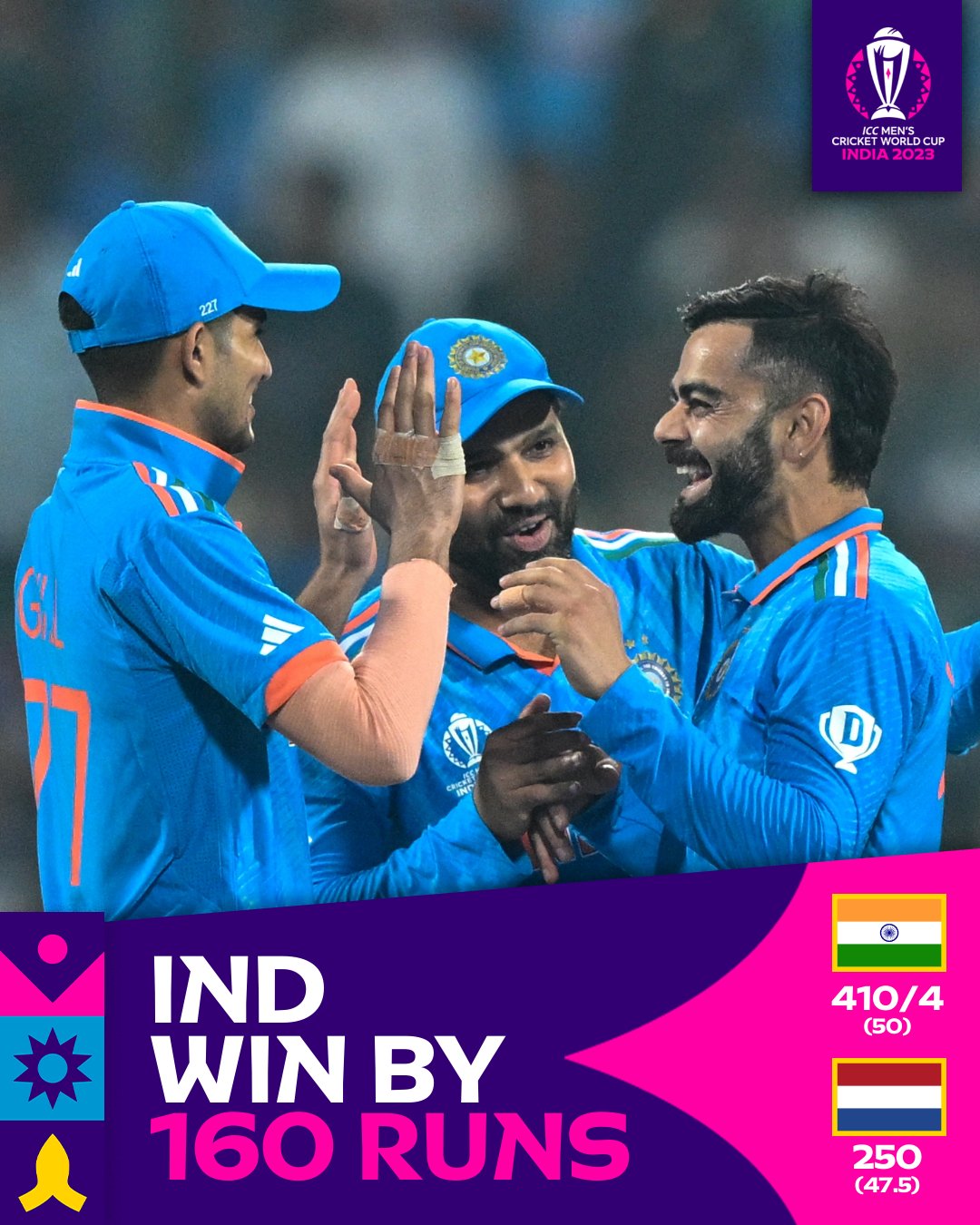 India thrash Netherlands by 160 runs in final group clash of World Cup 2023