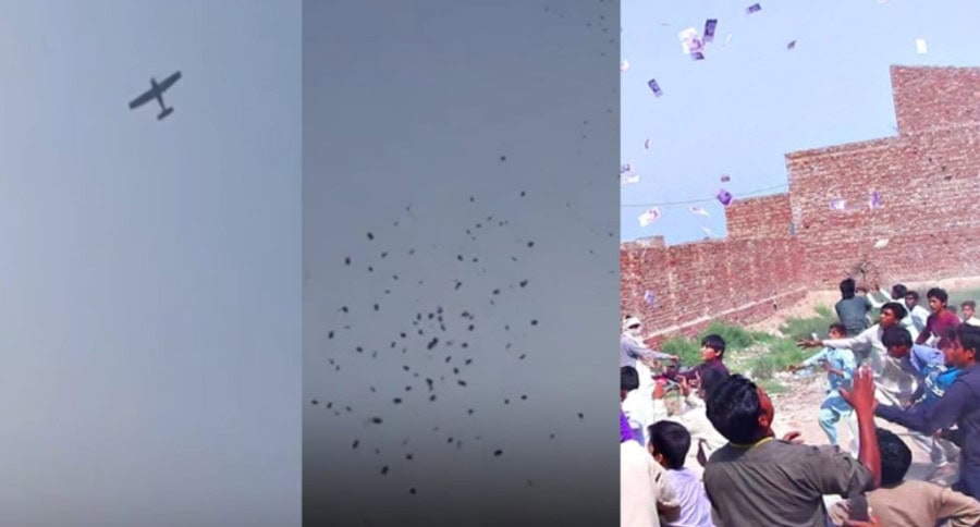 Currency Notes Showered From Plane During Big Fat Wedding Near Mandi Bahauddin