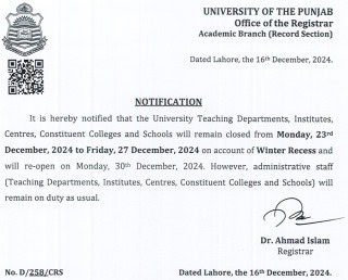 Punjab University Officially Announces Winter Holidays 2024 