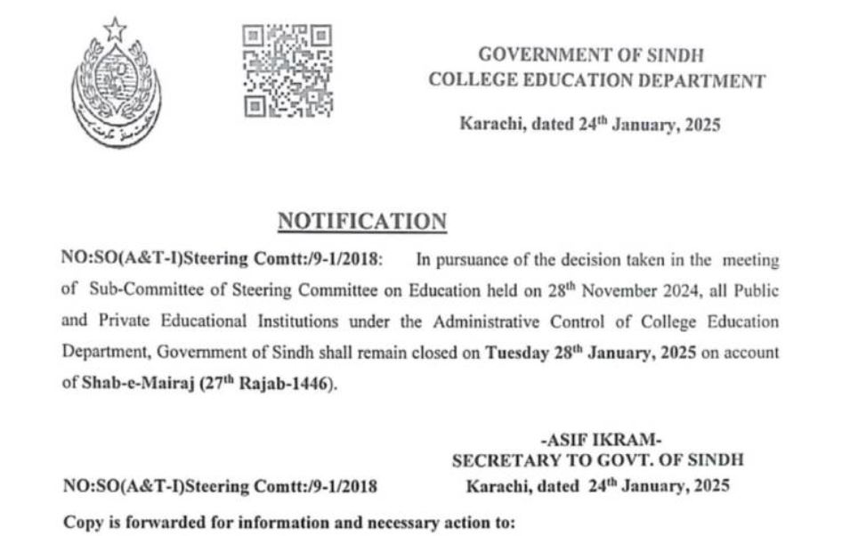 Schools In Karachi Sindh To Close On Jan 28 For Shab E Meraj 