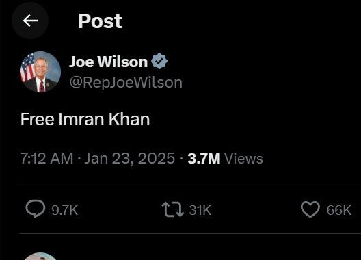 Us Congressman Joe Wilsons Free Imran Khan Post Go Viral After Meeting With Pak Interior Minister 