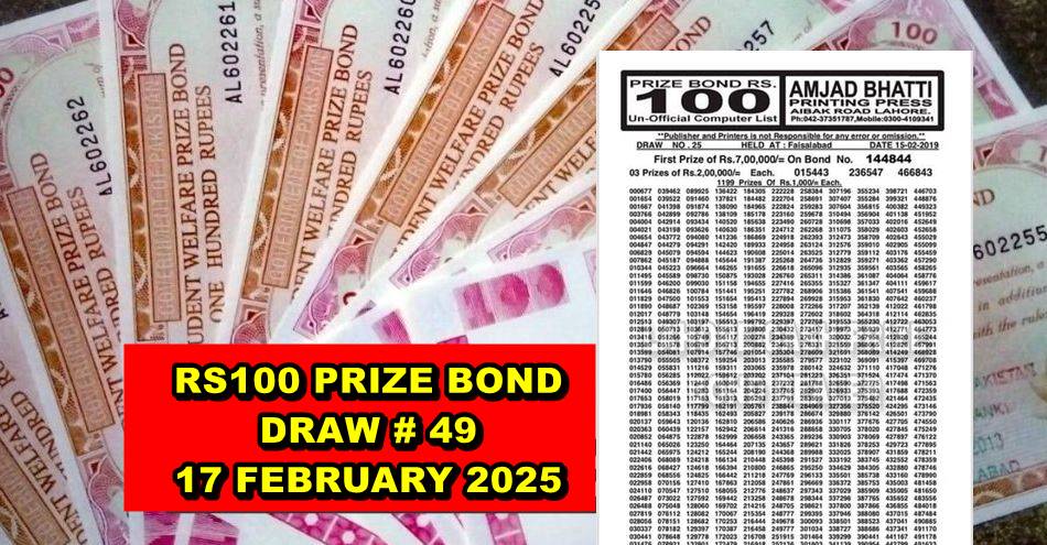 100 Prize Bond Full Draw List PDF Download 17 Feb 2025 Pakistan Observer